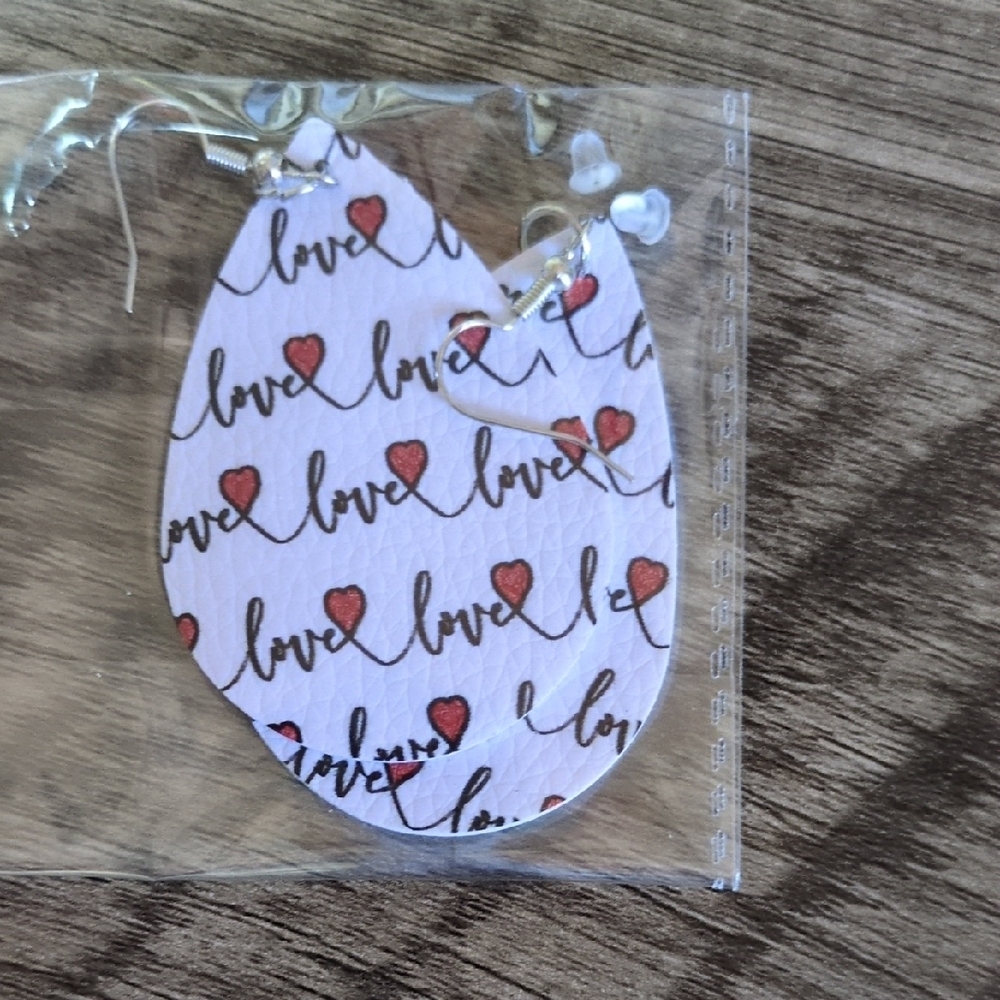 Leather Love Heart Teardrop Earrings